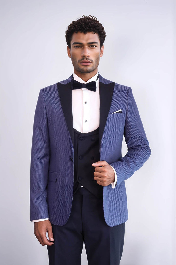 WSS Patterned Blazer Navy Blue Mens Tuxedo  - Upland