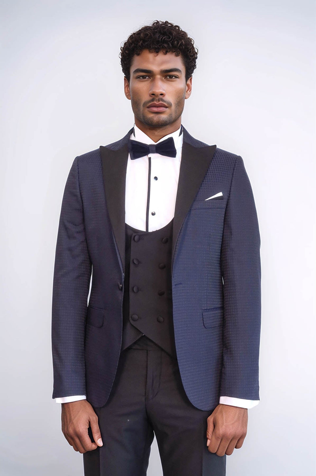 WSS Patterned Jacket Combined Navy Blue Tuxedo  - Oleiros