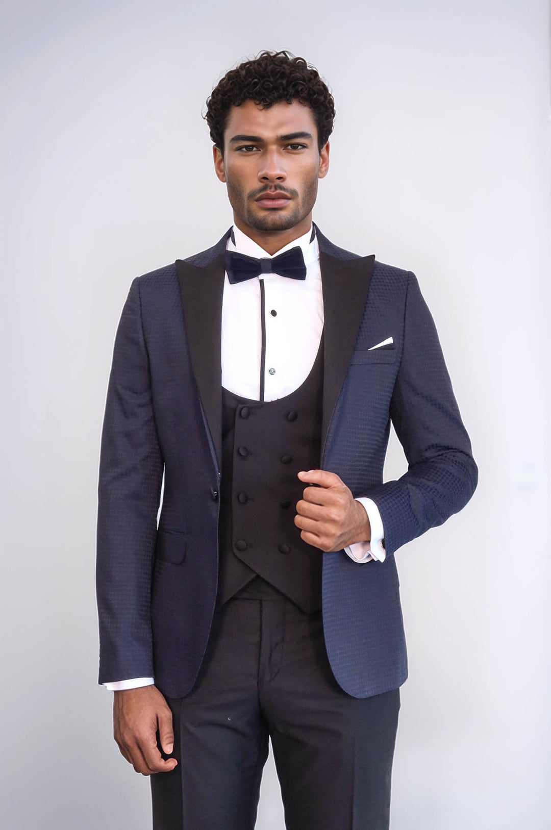 WSS Patterned Jacket Combined Navy Blue Tuxedo  - Oleiros