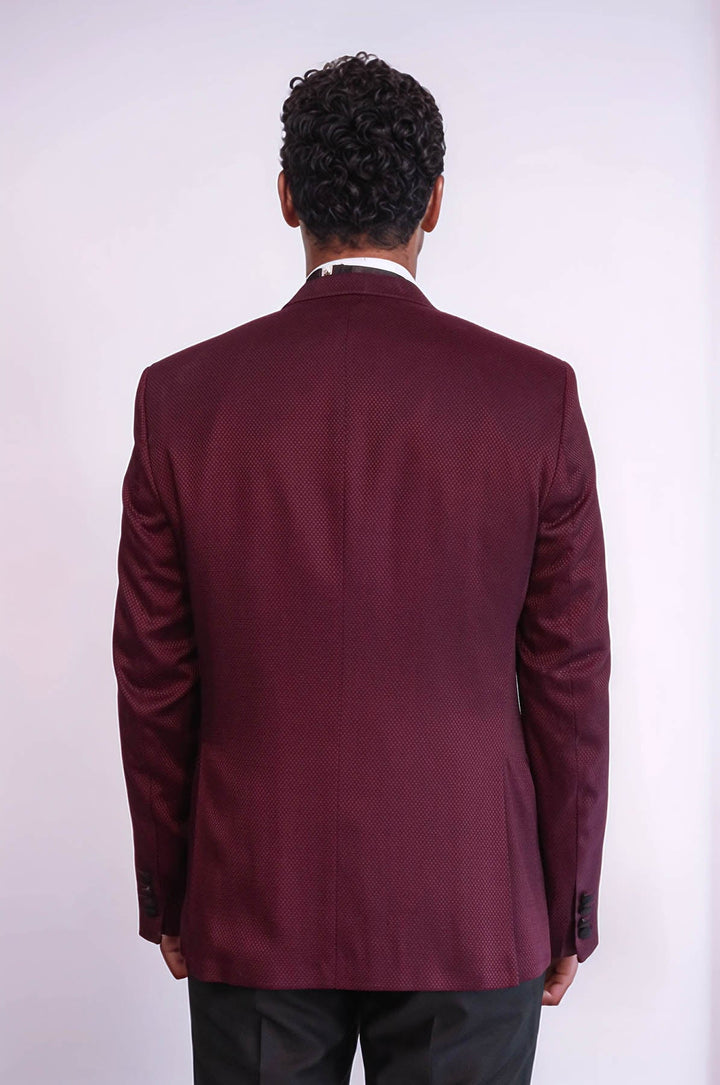WSS Patterned Blazer Plain Vest and Trousers Claret Red Tuxedo  - Burke