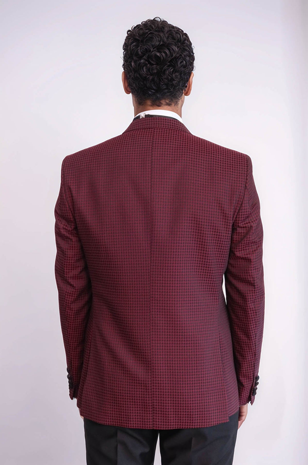 WSS Patterned Blazer Plain Vest and Trousers Claret Red Tuxedo  - Kendale Lakes