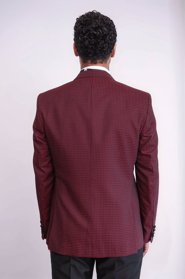 WSS Patterned Blazer Plain Vest and Trousers Claret Red Tuxedo  - Kendale Lakes