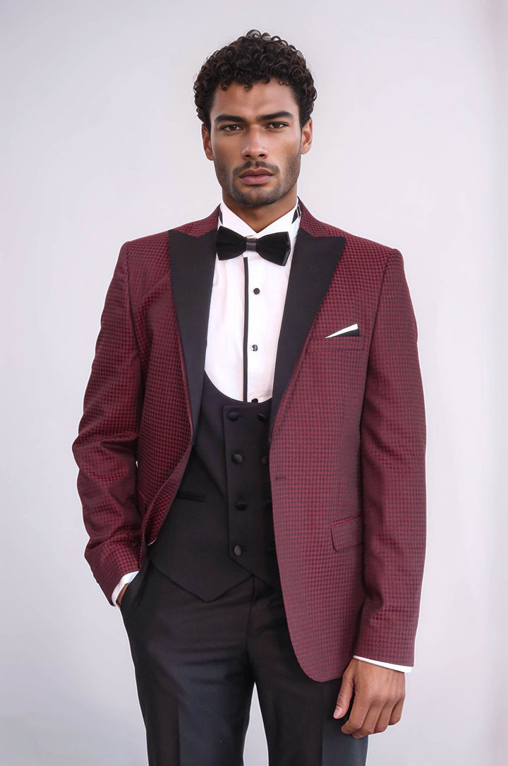 WSS Plaid Patterned Burgundy Tuxedo  - Wichita Falls