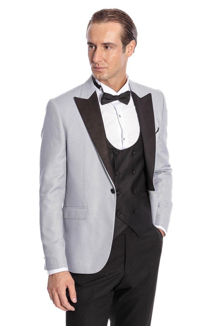 WSS Dot Patterned Grey Vested Tuxedo  - Brentwood