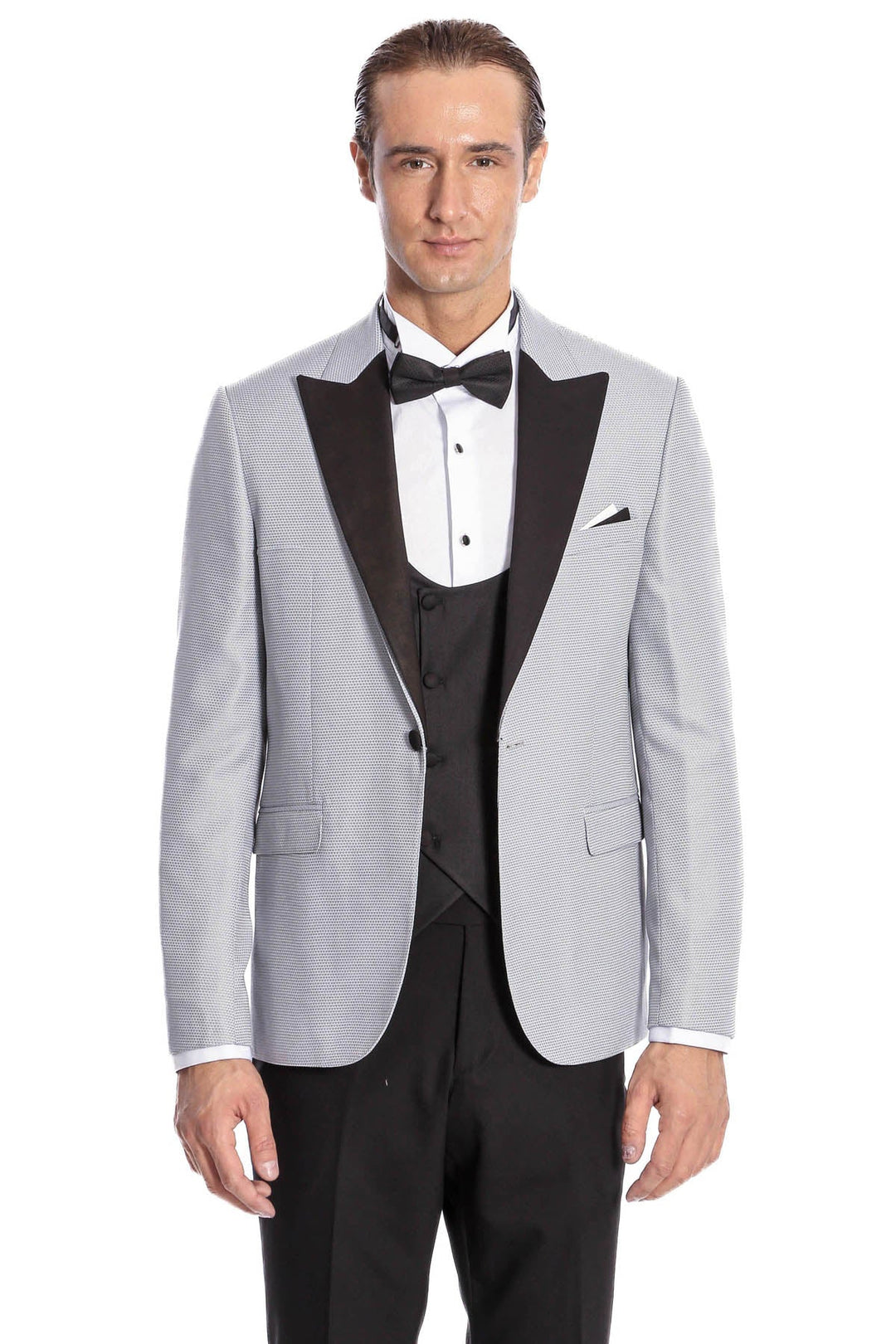 WSS Dot Patterned Grey Vested Tuxedo  - Brentwood