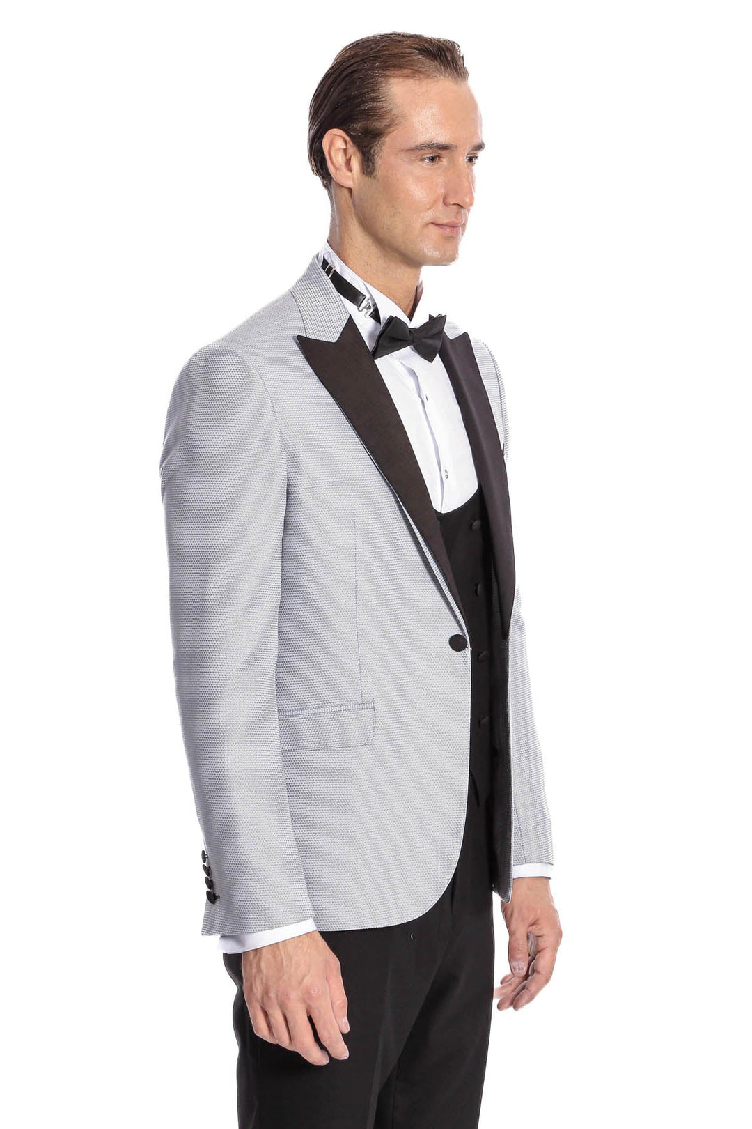 WSS Dot Patterned Grey Vested Tuxedo  - Brentwood