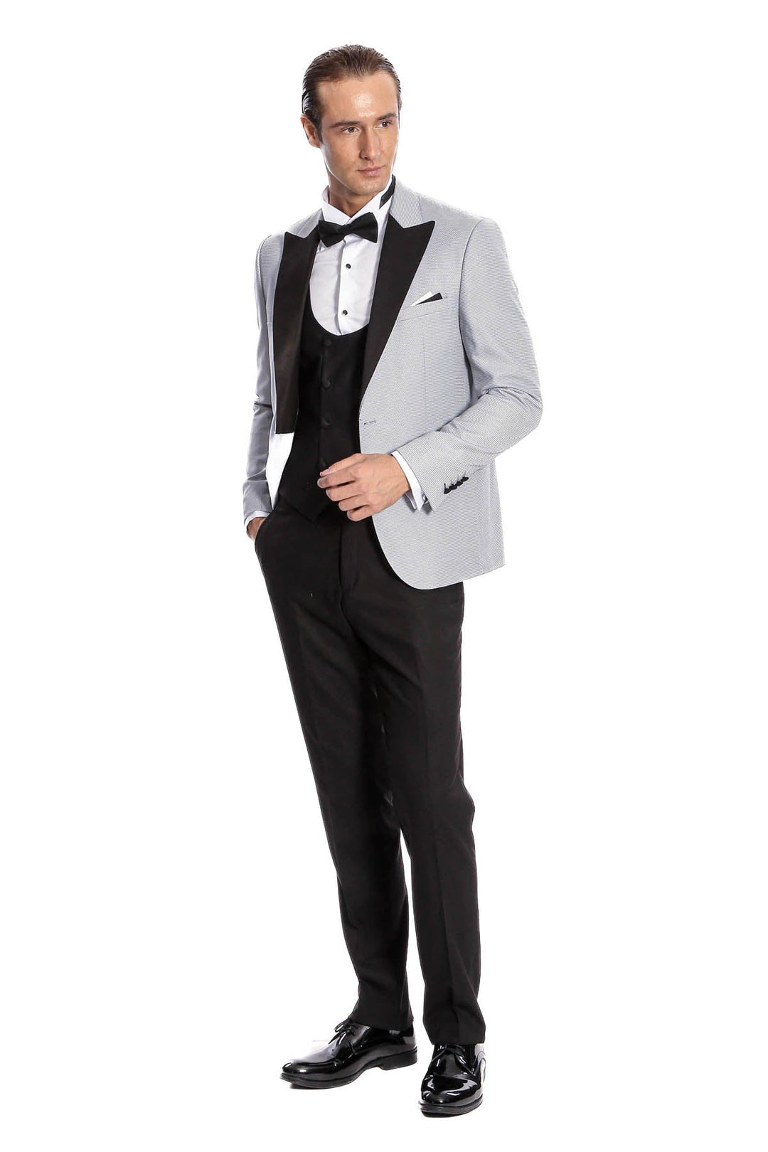 WSS Dot Patterned Grey Vested Tuxedo  - Brentwood