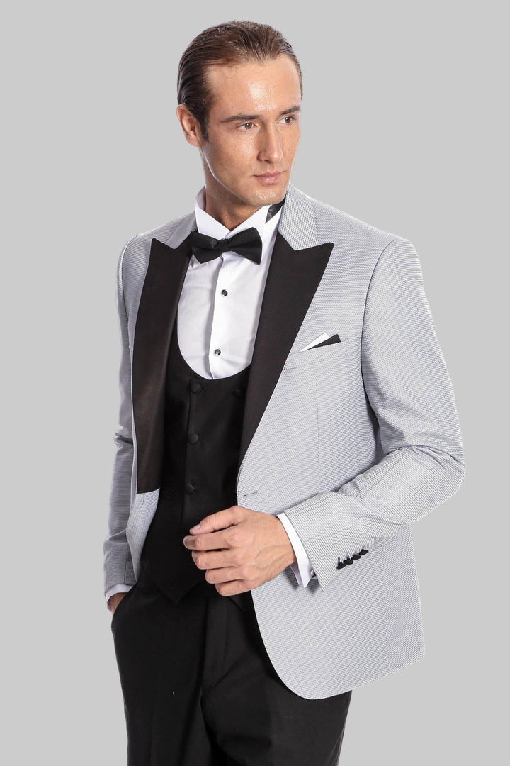 WSS Dot Patterned Grey Vested Tuxedo  - Brentwood