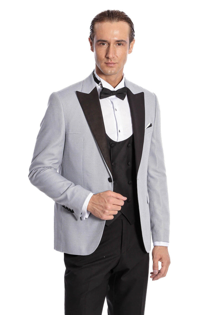 WSS Dot Patterned Grey Vested Tuxedo  - Brentwood
