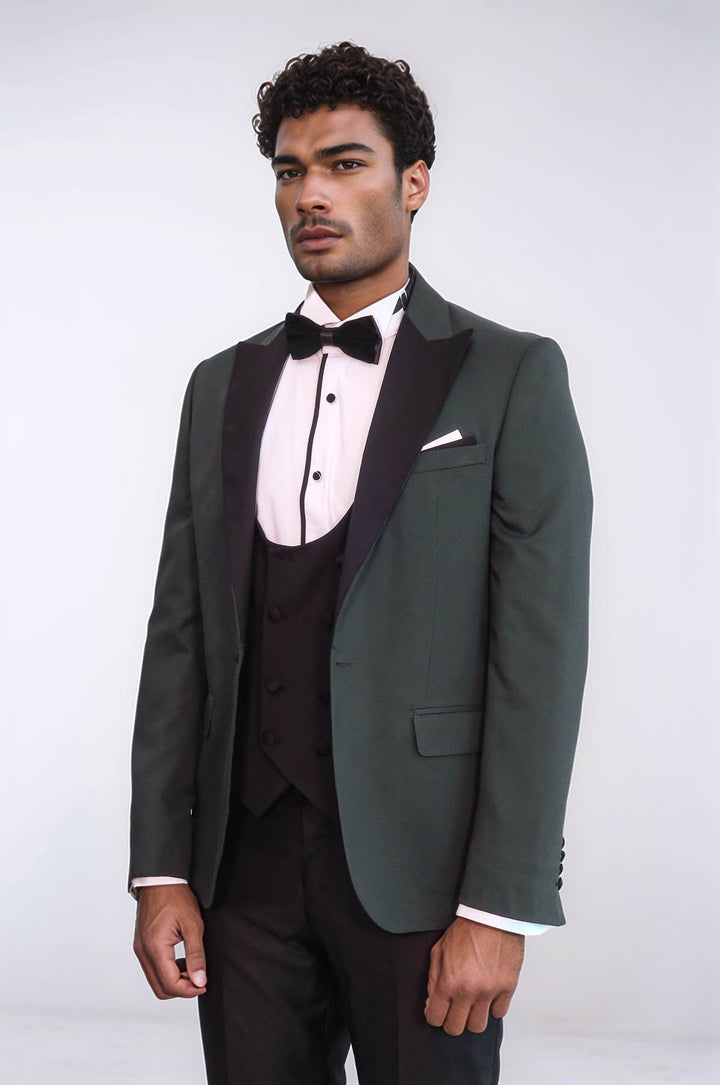 WSS Dot Patterned Dark Green Men Tuxedo  - Rivne