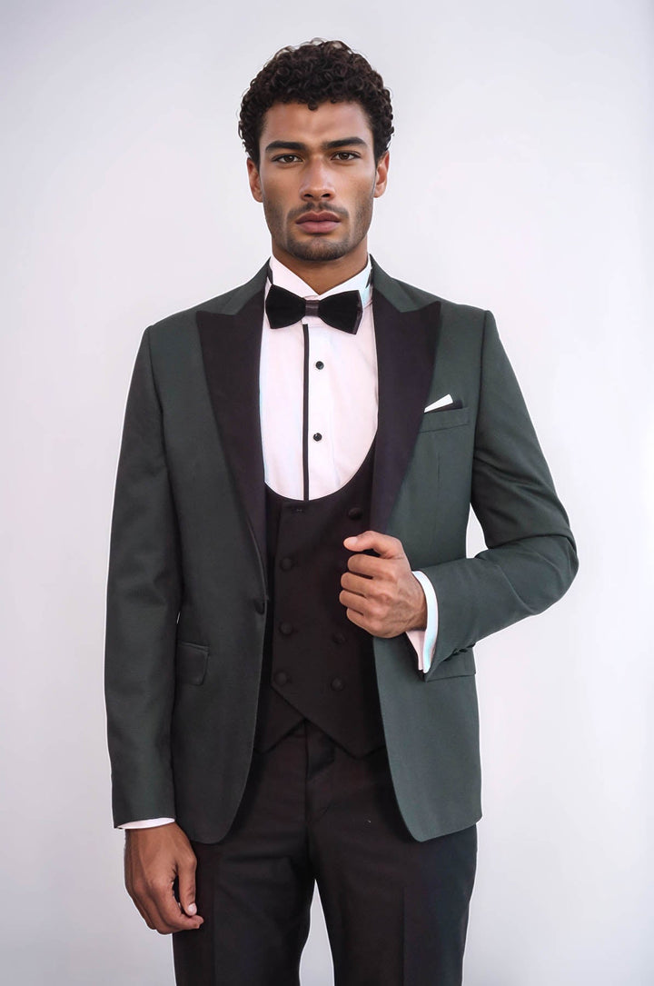 WSS Dot Patterned Dark Green Men Tuxedo  - Rivne
