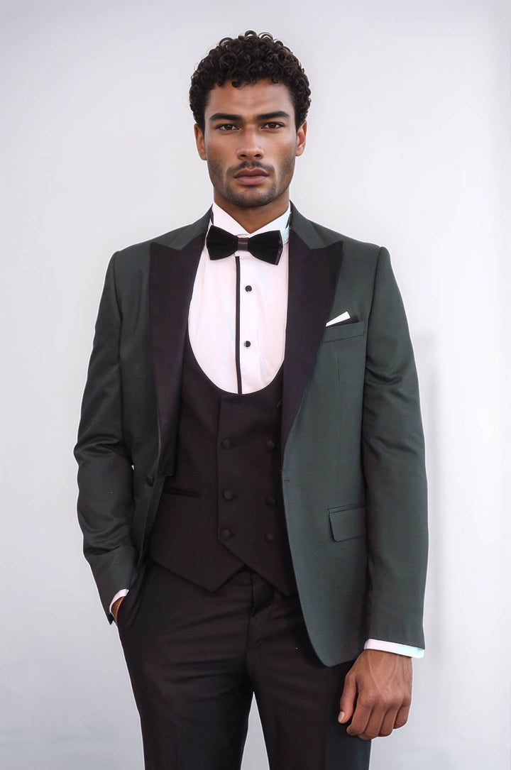 WSS Dot Patterned Dark Green Men Tuxedo  - Rivne