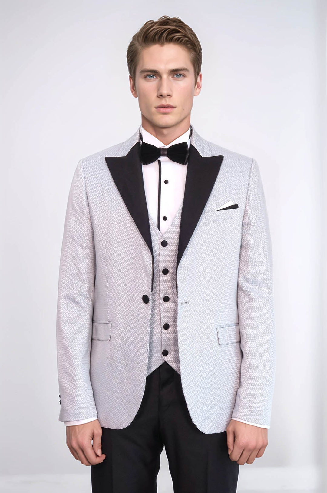 WSS Patterned Removable Lapel Grey Tuxedo  - Chino Hills