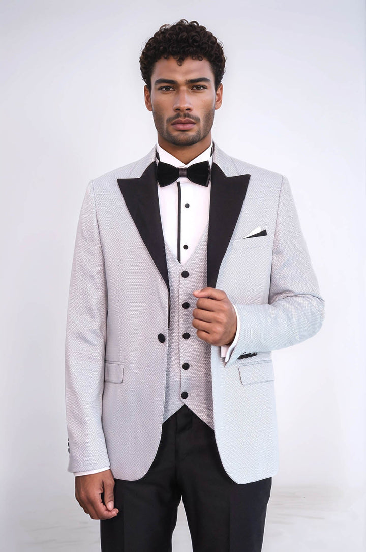 WSS Patterned Removable Lapel Grey Tuxedo  - Cairns