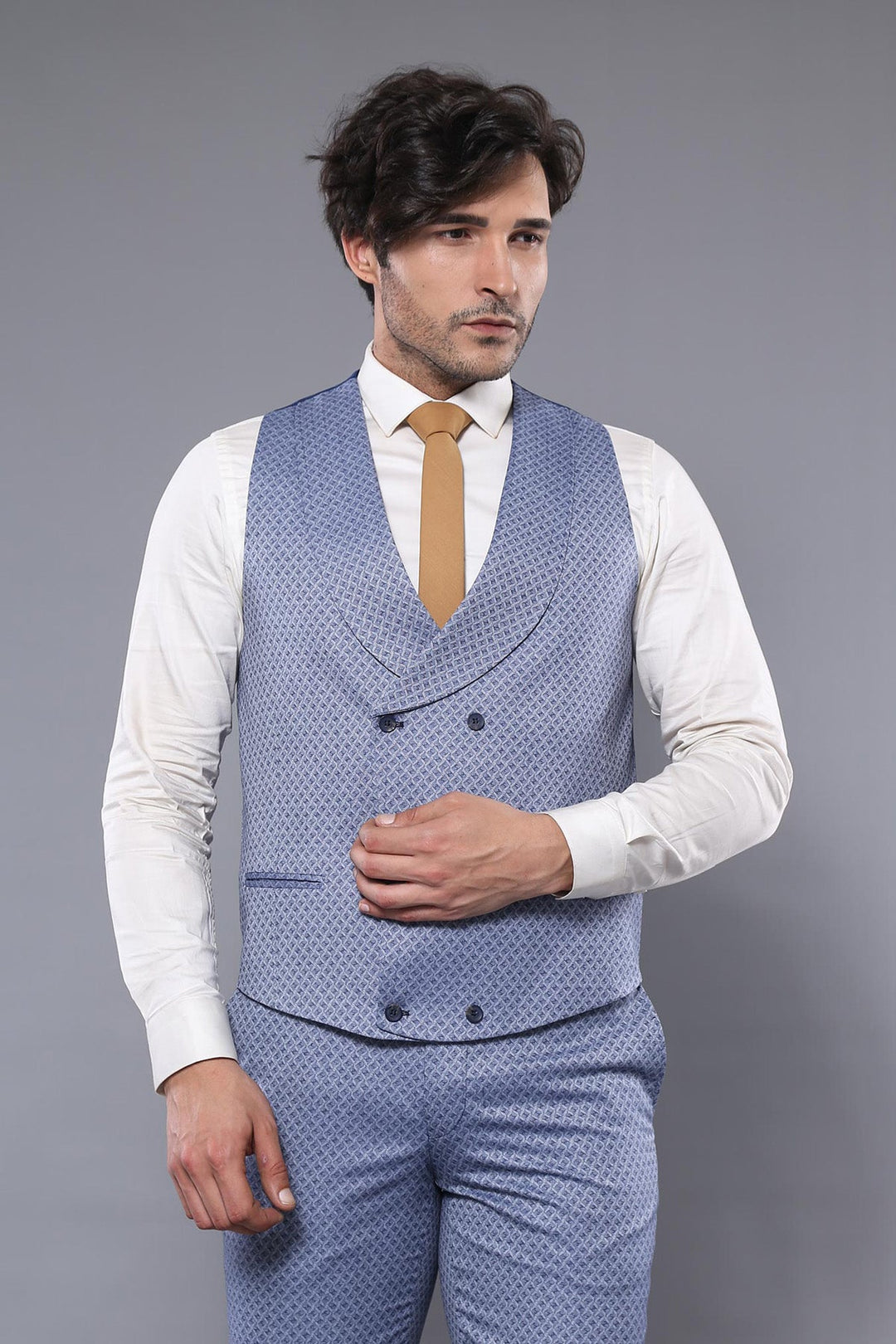 WSS Self Patterned Vested Blue Suit  - Waxahachie