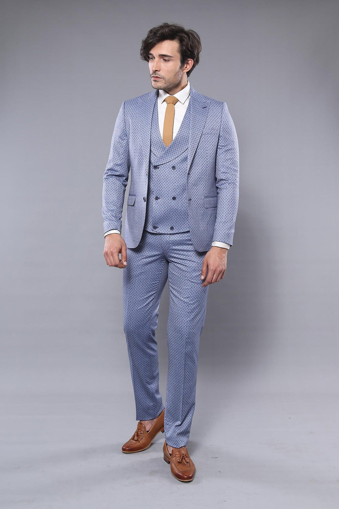WSS Self Patterned Vested Blue Suit  - Waxahachie