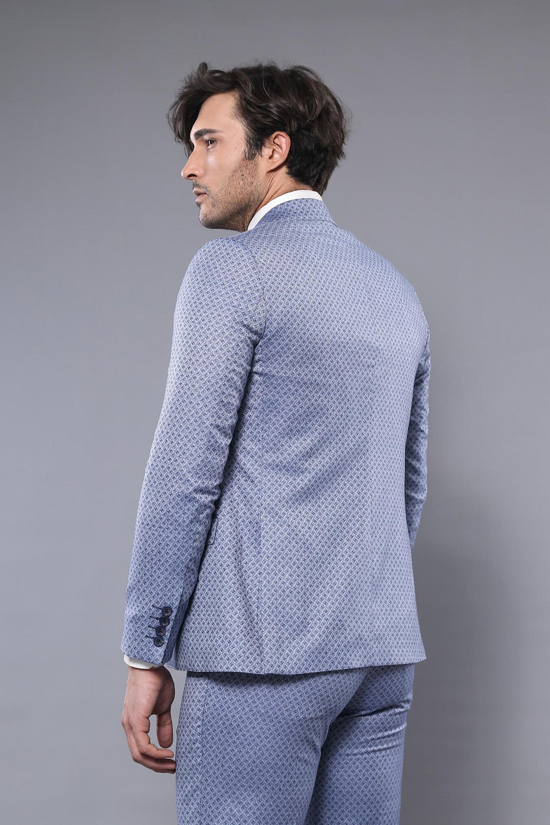 WSS Self Patterned Vested Blue Suit  - Waxahachie