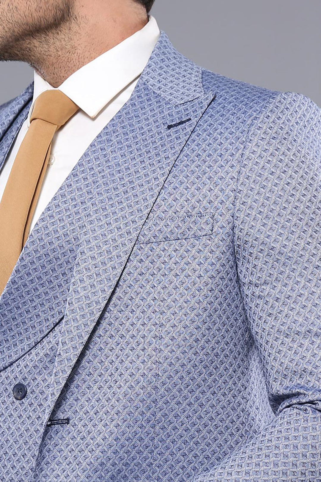 WSS Self Patterned Vested Blue Suit  - Waxahachie