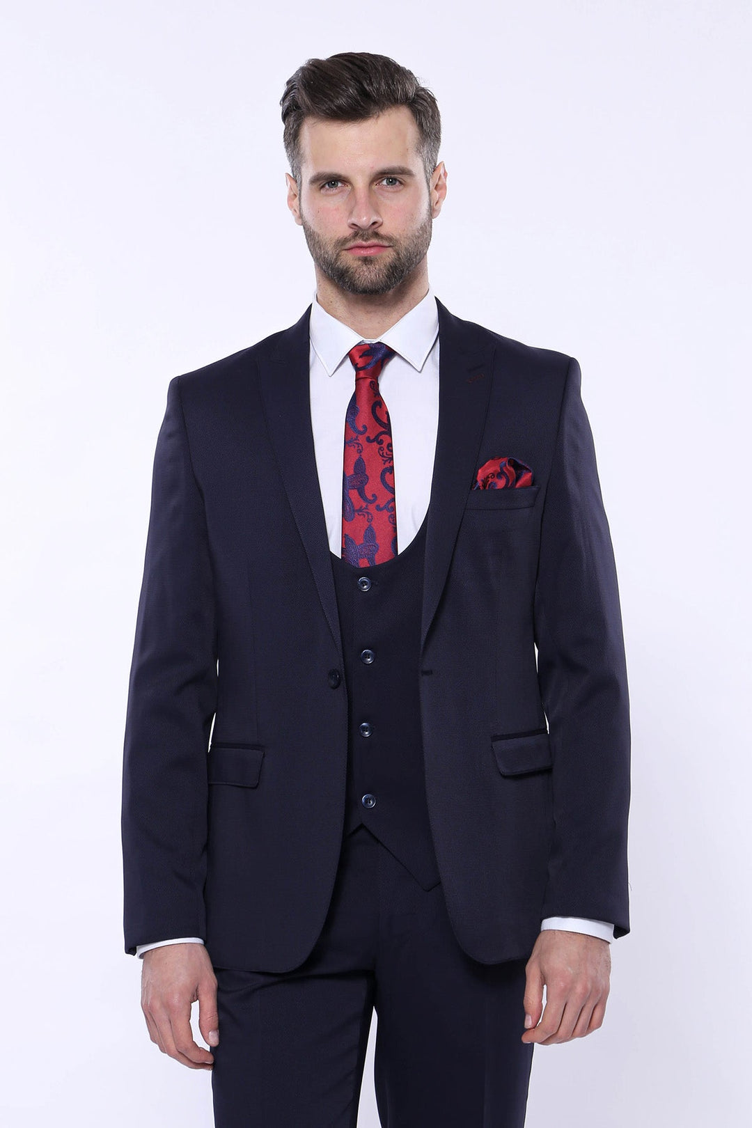 WSS Patterned Navy Blue Vested Suit  - Exmouth