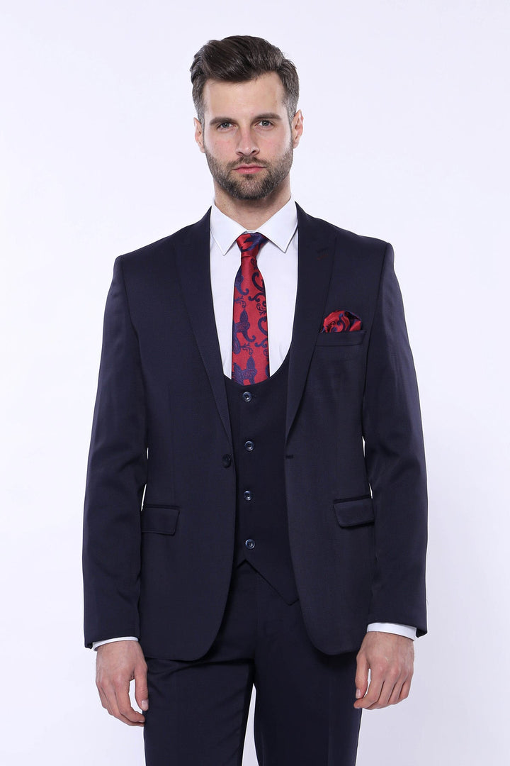 WSS Patterned Navy Blue Vested Suit  - Exmouth