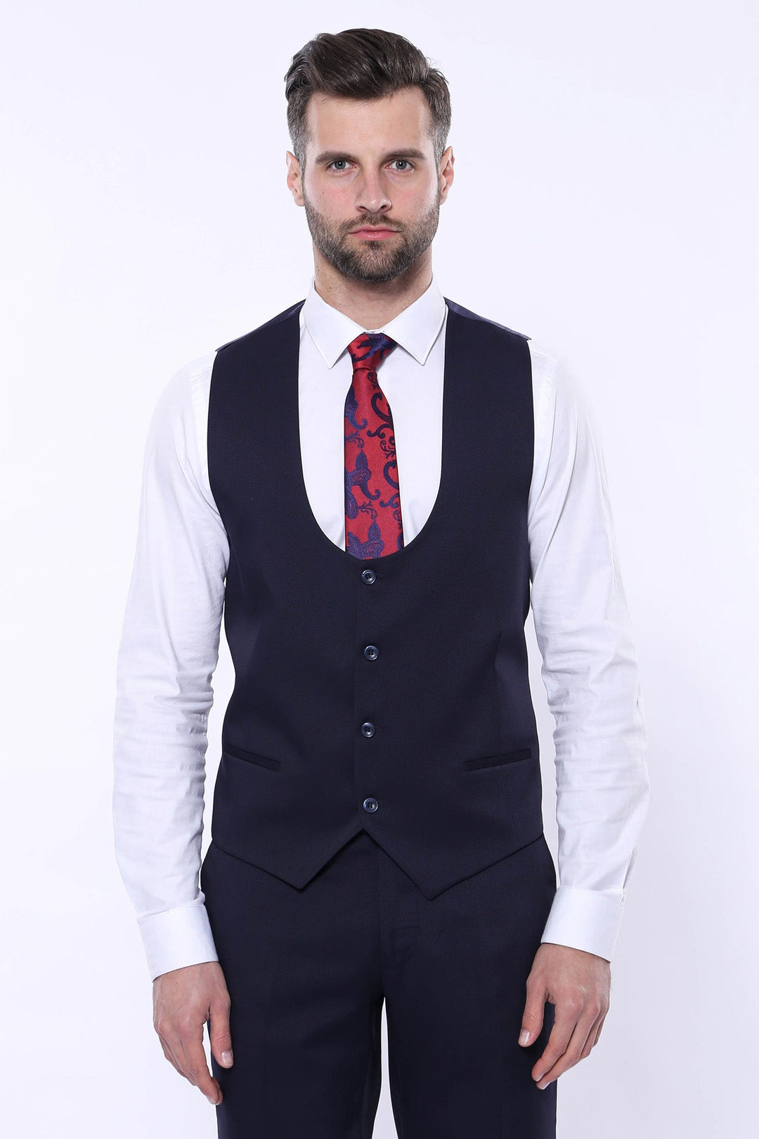 WSS Patterned Navy Blue Vested Suit  - Exmouth