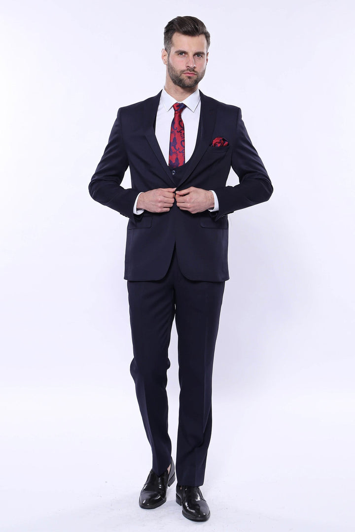 WSS Patterned Navy Blue Vested Suit  - Exmouth