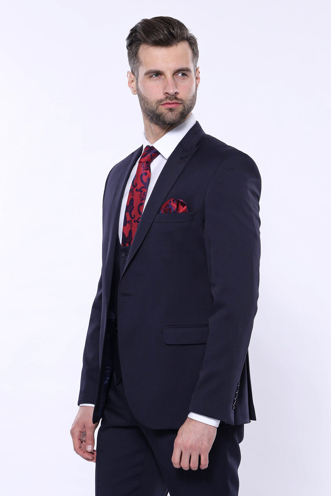 WSS Patterned Navy Blue Vested Suit  - Exmouth