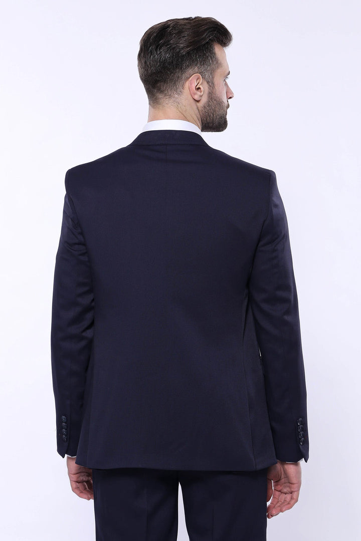 WSS Patterned Navy Blue Vested Suit  - Exmouth