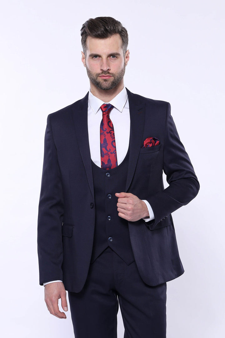 WSS Patterned Navy Blue Vested Suit  - Exmouth
