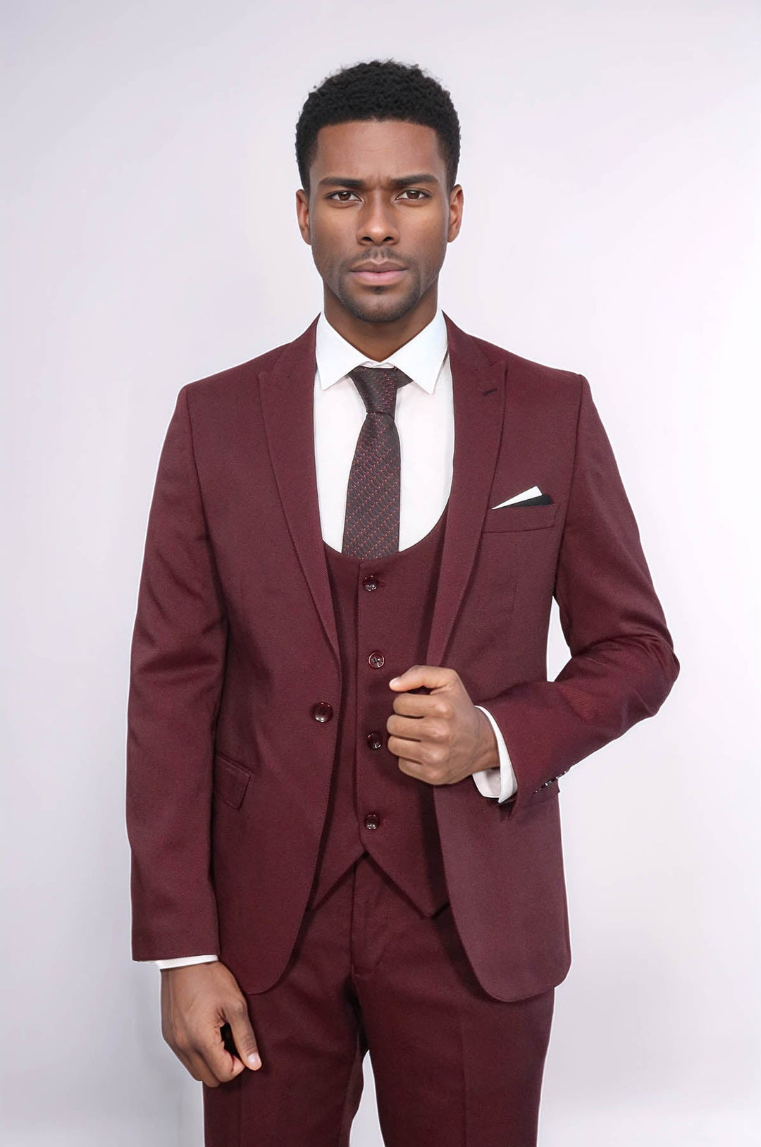 WSS Patterned Claret Red Vested Suit - Sesimbra