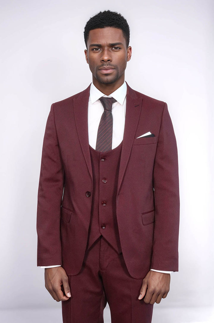 WSS Patterned Claret Red Vested Suit - Sesimbra