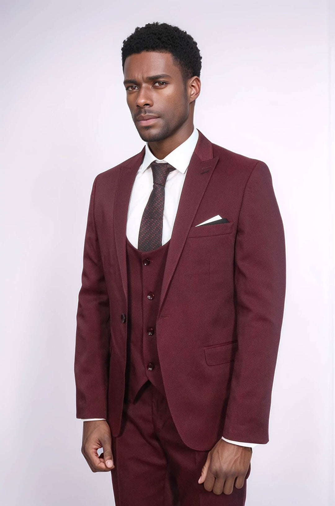 WSS Patterned Claret Red Vested Suit - Sesimbra