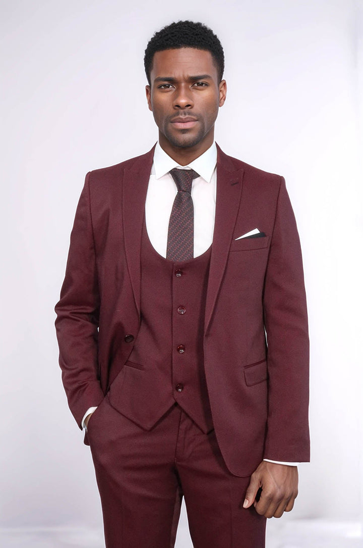 WSS Patterned Claret Red Vested Suit - Sesimbra