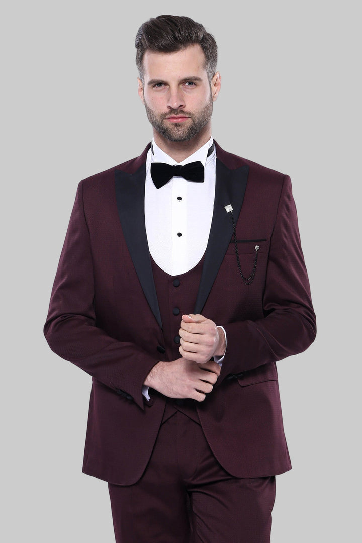 WSS Detachable Lapel Burgundy Suit  - Charleston