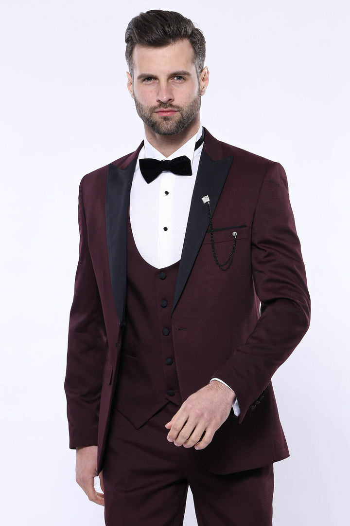 WSS Detachable Lapel Burgundy Suit  - Charleston