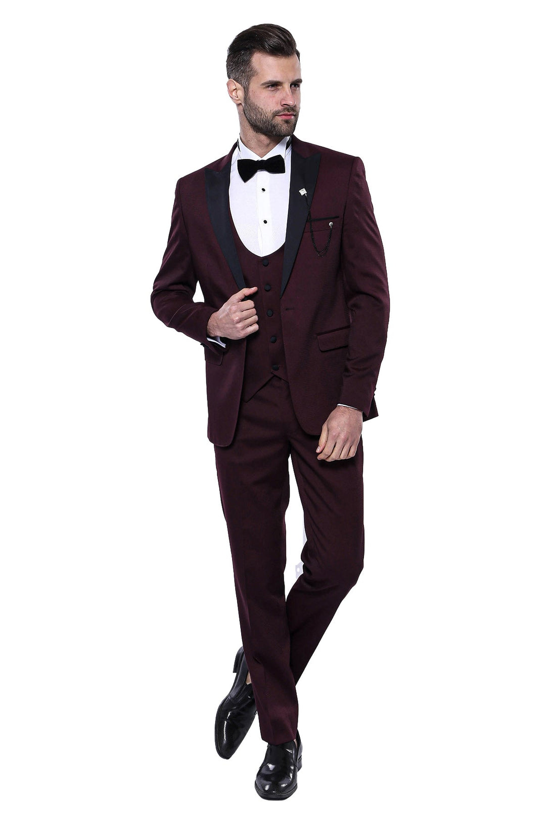 WSS Detachable Lapel Burgundy Suit  - Charleston