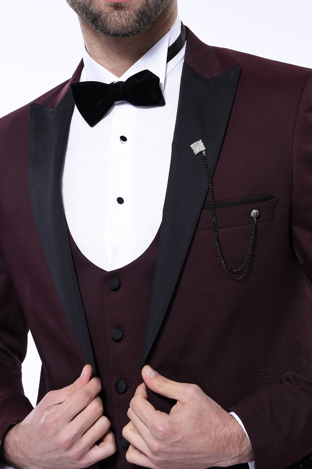 WSS Detachable Lapel Burgundy Suit  - Charleston