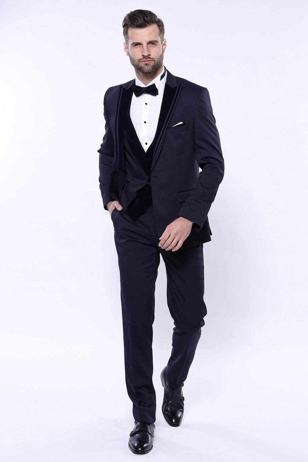WSS Velvet Collar Patterned Dark Blue Tuxedo  - Craiova