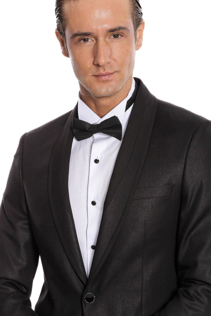 WSS Black Patterned Tuxedo Suit  - Swadlincote