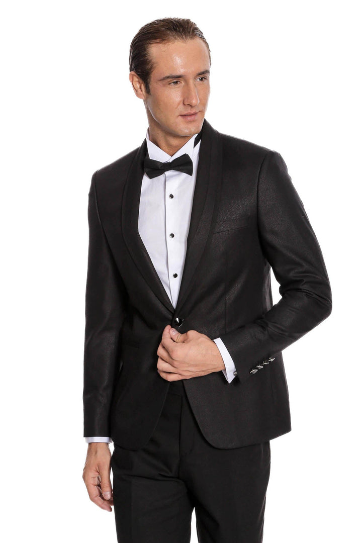 WSS Black Patterned Tuxedo Suit  - Swadlincote