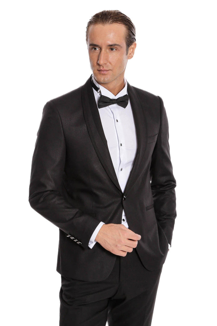 WSS Black Patterned Tuxedo Suit  - Swadlincote