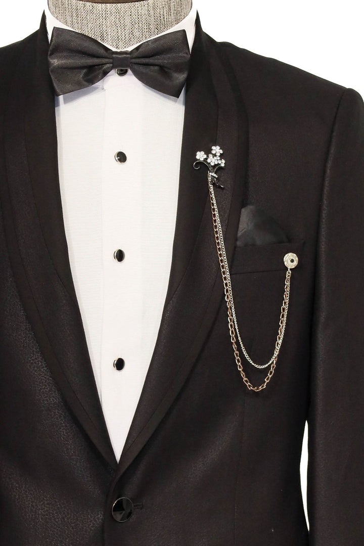 WSS Black Patterned Tuxedo Suit  - Swadlincote