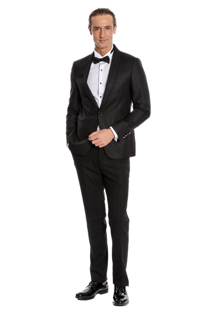 WSS Black Patterned Tuxedo Suit  - Swadlincote