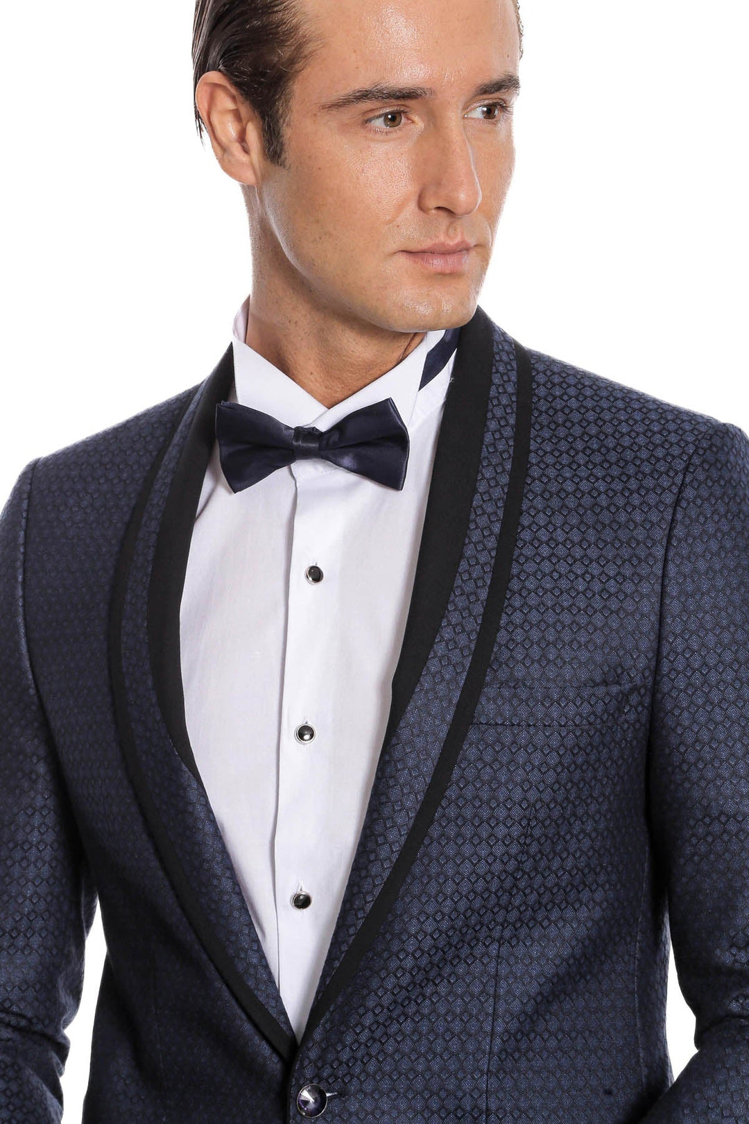 WSS Shawl Lapel Patterned Slim Fit Navy Blue Tuxedo  - Rimini