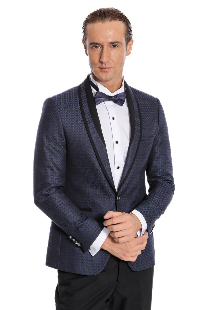 WSS Shawl Lapel Patterned Slim Fit Navy Blue Tuxedo  - Rimini