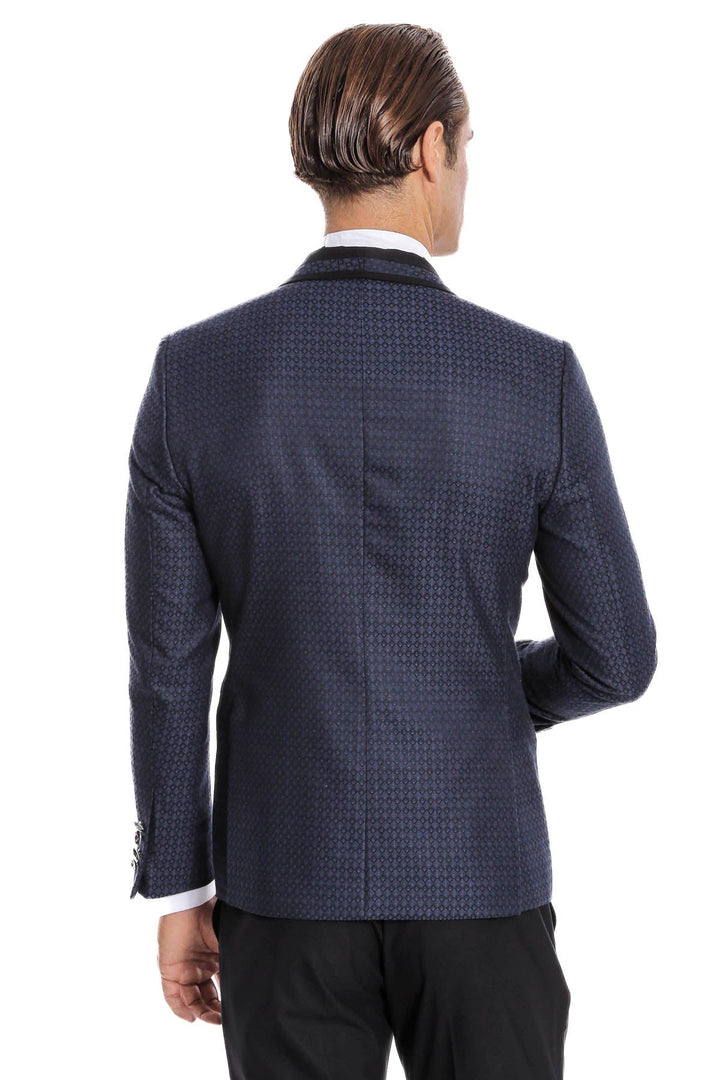 WSS Shawl Lapel Patterned Slim Fit Navy Blue Tuxedo  - Rimini