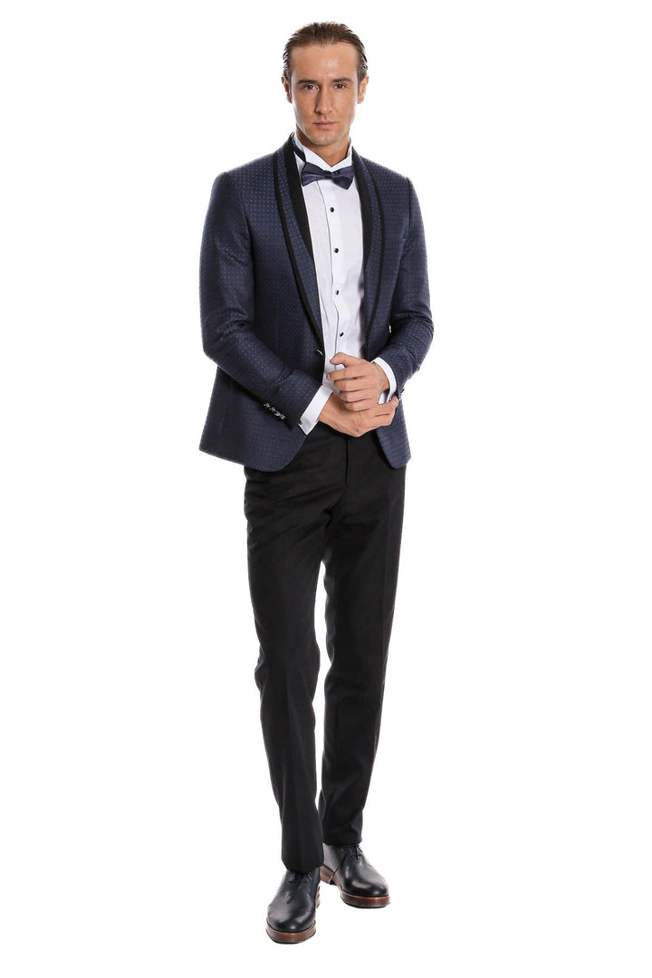 WSS Shawl Lapel Patterned Slim Fit Navy Blue Tuxedo  - Rimini