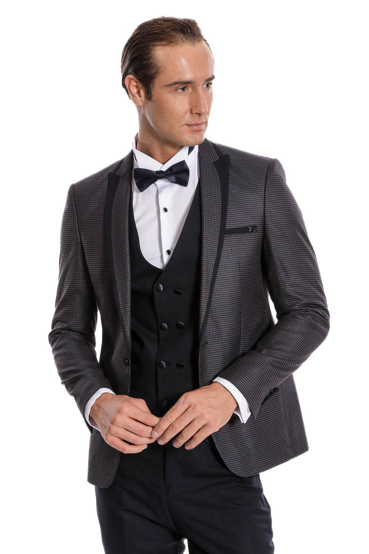 WSS Dot Patterned Vested Navy Blue Wedding Suit   - Messina