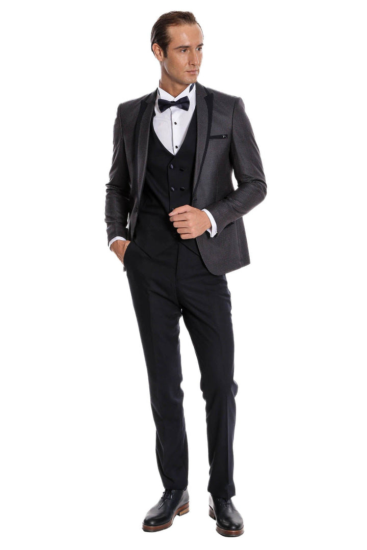 WSS Dot Patterned Vested Navy Blue Wedding Suit   - Messina