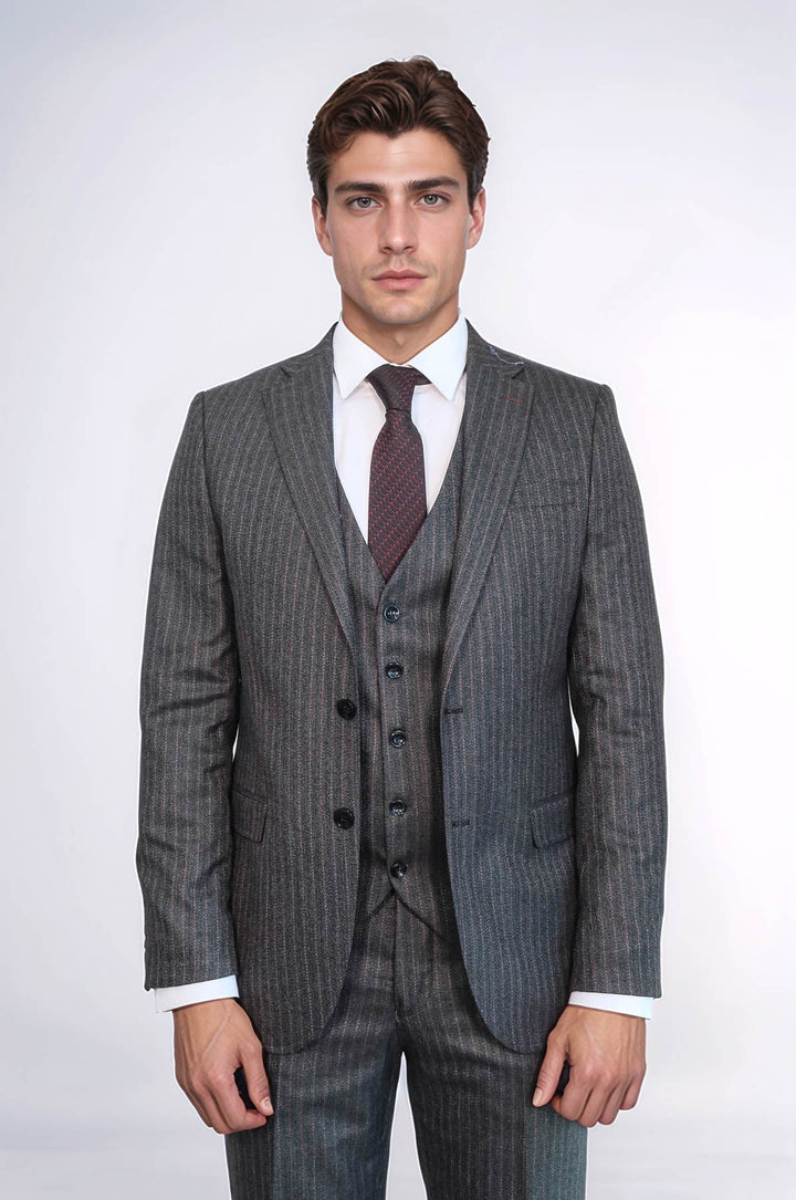 WSS Striped Black Vested Suit  - Kempten